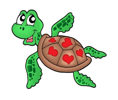 Little sea turtle with hearts clipart