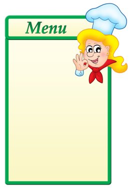 Menu template with cartoon chef woman clipart