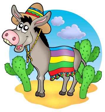 Mexican donkey in desert clipart