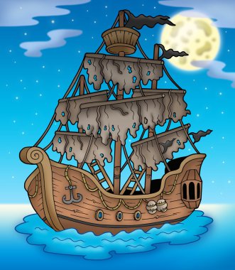 Mysterious ship with full Moon clipart