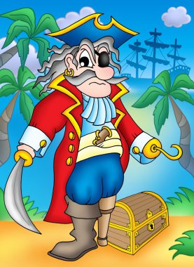 Noble pirate with treasure chest clipart