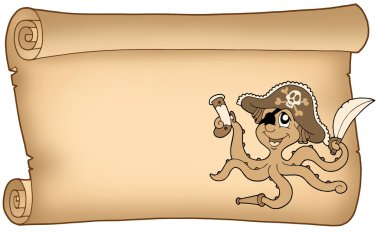 Old parchment with pirate octopus clipart