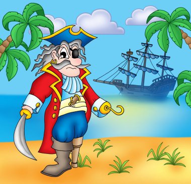 Old pirate on beach clipart