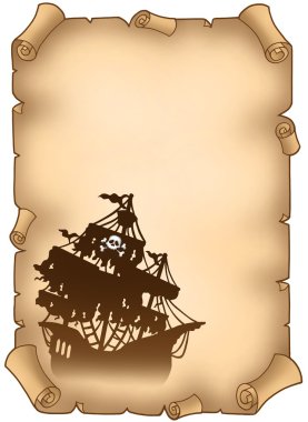 Old scroll with mysterious pirate ship clipart