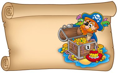 Old scroll with pirate and treasure clipart