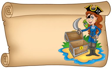 Old scroll with pirate girl clipart