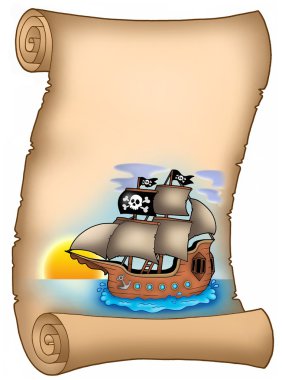 Parchment with pirate ship clipart