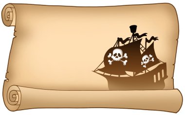 Parchment with pirate ship silhouette clipart