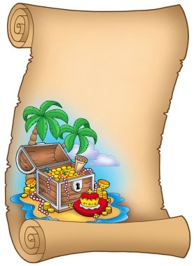 Parchment with treasure on island clipart