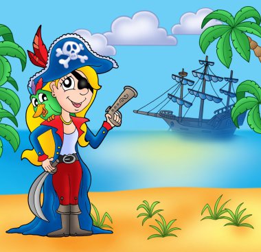 Pirate girl on beach 2 clipart