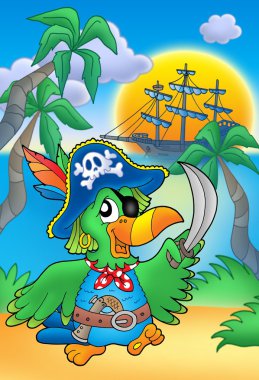 Pirate parrot with boat clipart