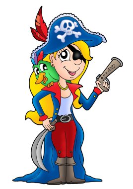 Pirate woman with parrot clipart
