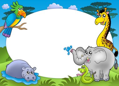 Round frame with African animals clipart