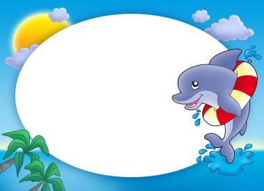 Round frame with jumping dolphin clipart