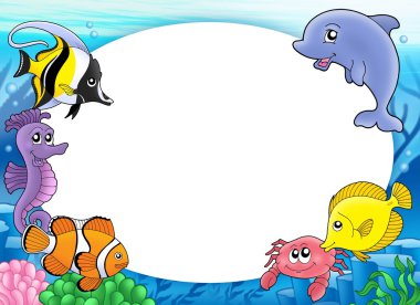 Round frame with tropical fishes clipart