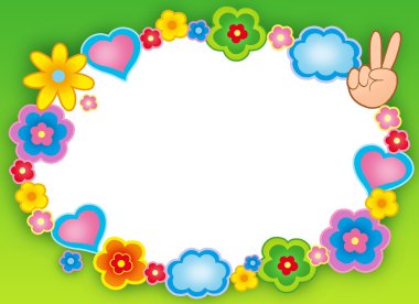Round hippie frame with flowers clipart