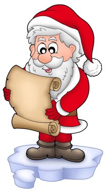 Santa reading parchment on iceberg clipart