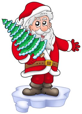 Santa with Christmas tree on iceberg clipart