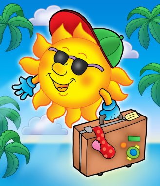 Sun traveller with palms clipart