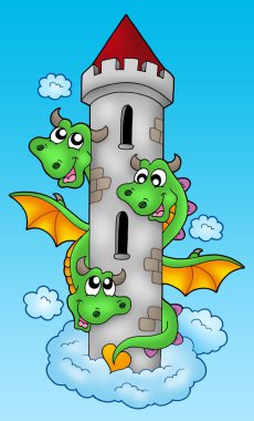 Three headed dragon on sky clipart