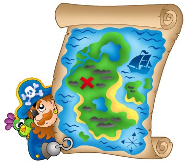Treasure map with lurking pirate clipart