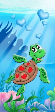 Sea turtle with hearts clipart