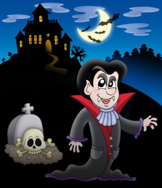 Vampire with haunted house clipart