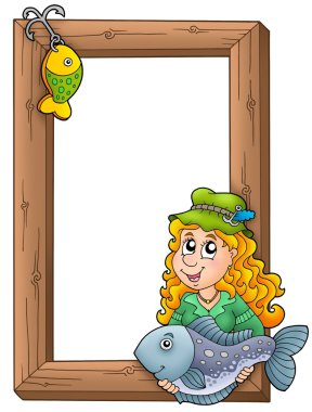 Wooden frame with fisherwoman clipart