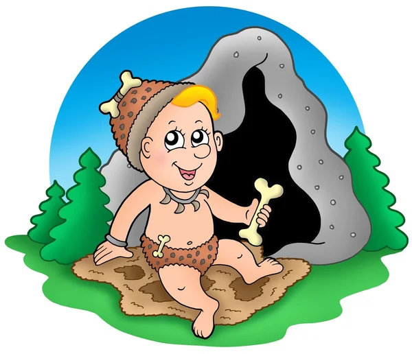 Cartoon förhistoriska baby innan grottan — Stockfoto
