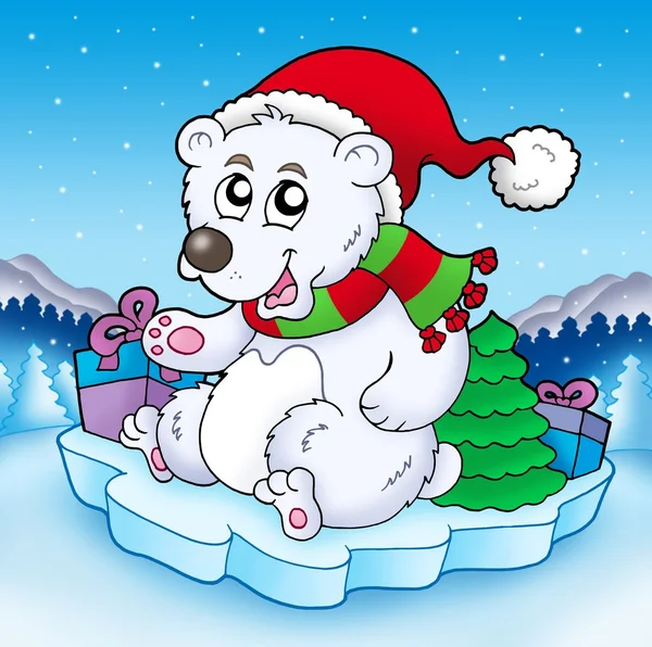 Urso de Natal bonito com presentes — Fotografia de Stock