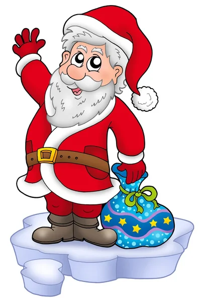 Cute Santa Claus with gifts on snow — Stock Photo, Image