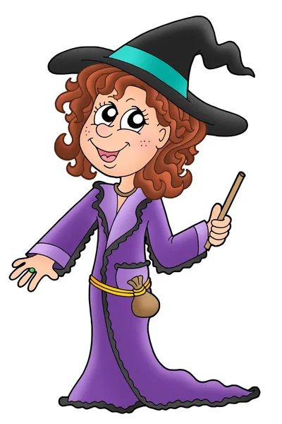 Cute witch with wand — Stock Photo, Image