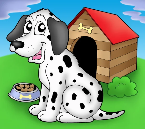 Dalmatian dog in front of kennel — Stock Photo, Image