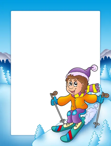 Marco con dibujos animados niño de esquí — Foto de Stock