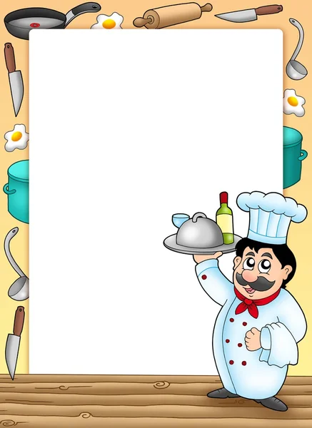 Marco con chef celebración de la comida — Foto de Stock