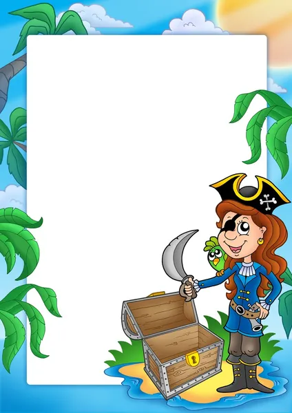 Frame met piraat meisje op strand — Stockfoto