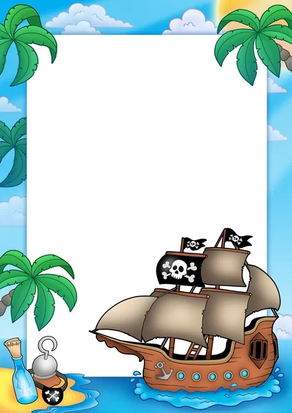 Frame with pirate ship — Stockfoto