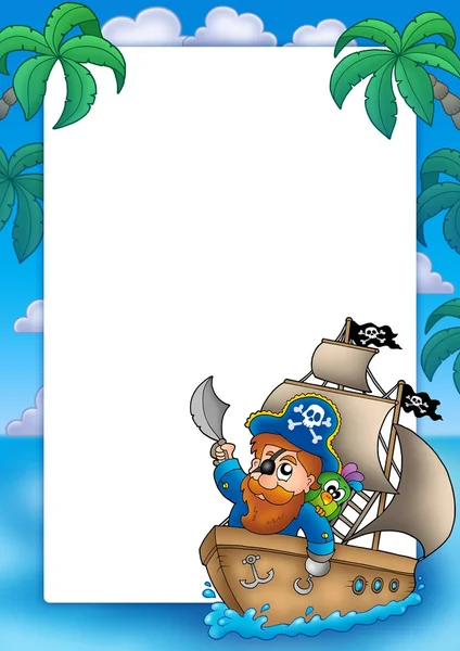 Marco con pirata navegando en barco — Foto de Stock