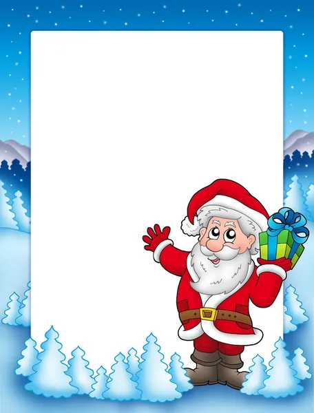 Rahmen mit Weihnachtsmann und Weihnachtsgeschenk — Stockfoto