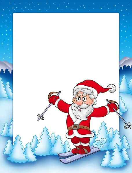 Quadro com esqui Papai Noel — Fotografia de Stock