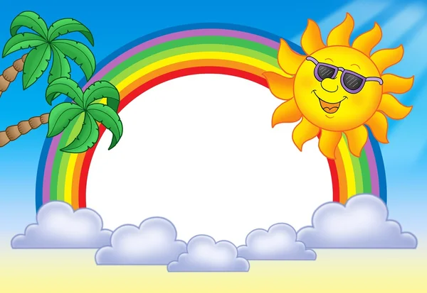 Moldura com sol e arco-íris — Fotografia de Stock
