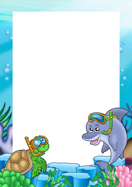 Quadro com tartaruga e golfinho — Fotografia de Stock
