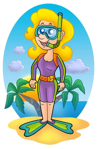 Dziewczyna snorkel diver na plaży — Zdjęcie stockowe