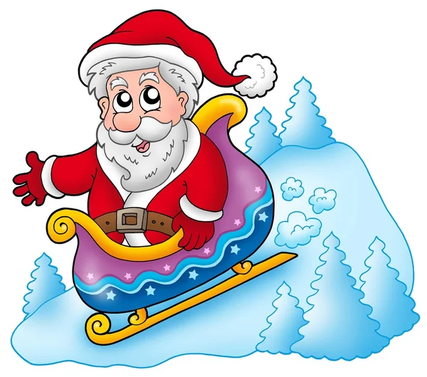 Happy Santa Claus on sledge — Stock Photo, Image
