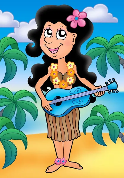 Hawaiian musician girl on beach — Stock Photo, Image