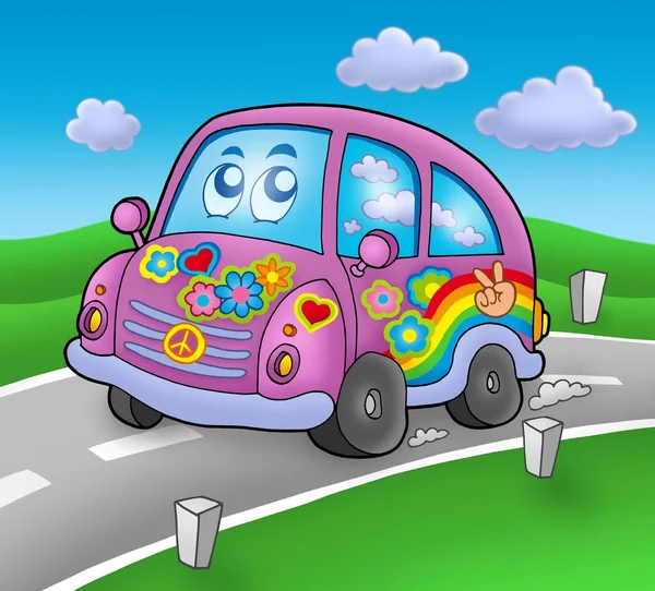 Hippie car on road — Stock Photo, Image