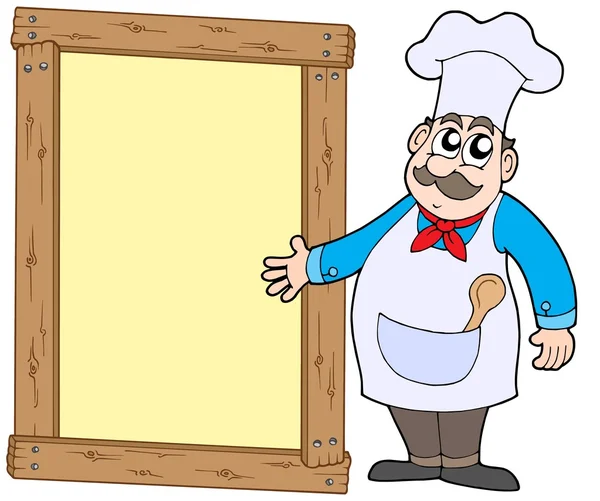 Chef with wooden panel — Stock Photo, Image
