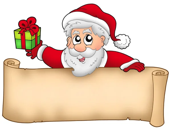 Weihnachtsbanner mit Weihnachtsmann und Geschenk — Stockfoto