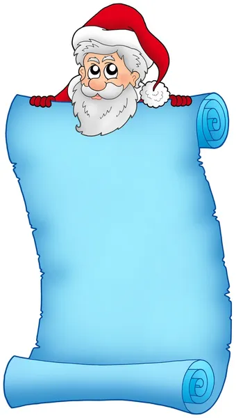 Christmas blue scroll mit weihnachtsmann 2 — Stockfoto