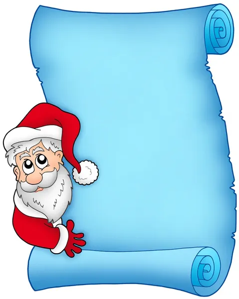 Christmas blue scroll with Santa 1 — Stock Photo, Image
